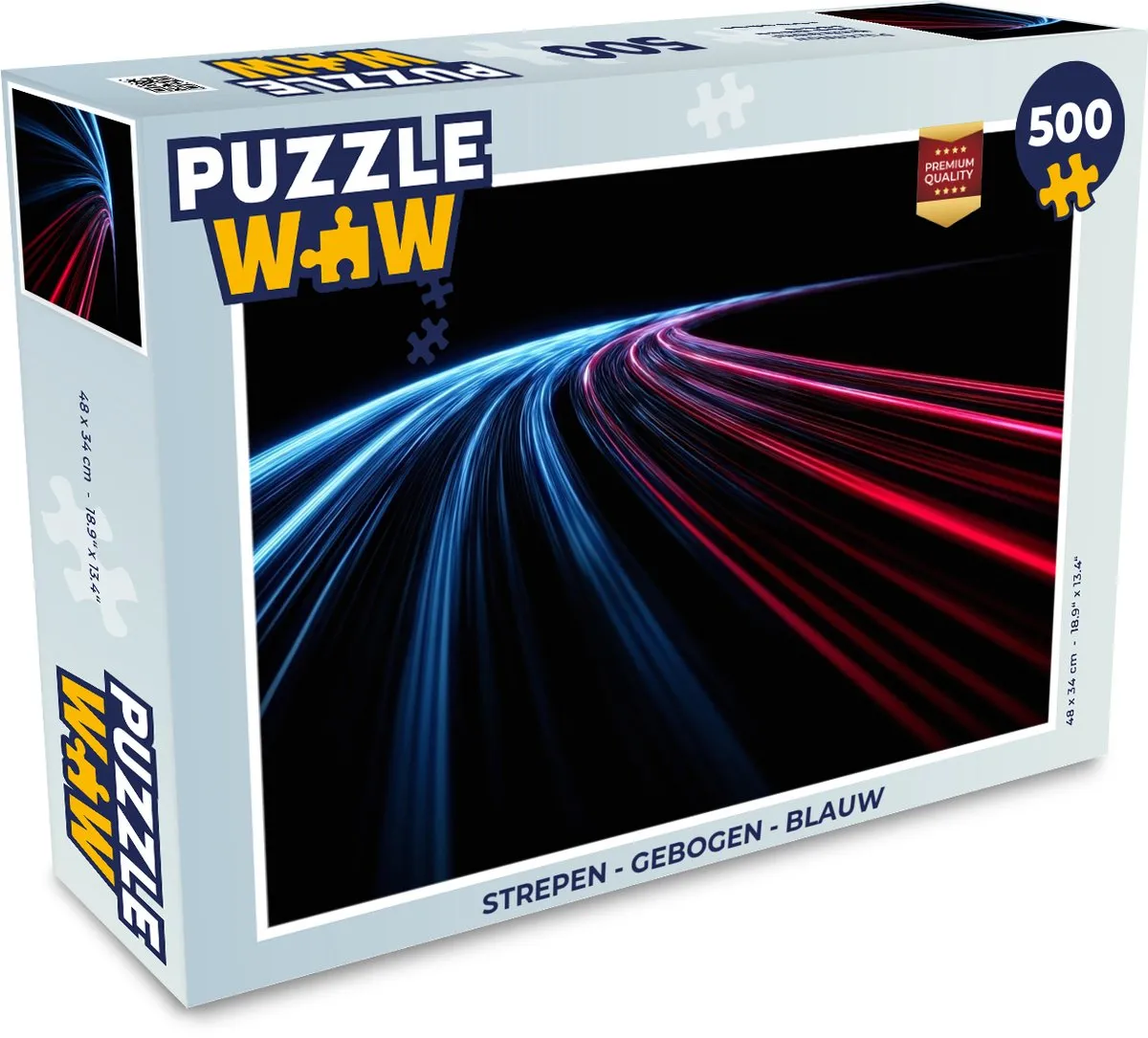 PuzzleWow Strepen Gebogen Puzzel 500 Stuks - Blauw/Rood