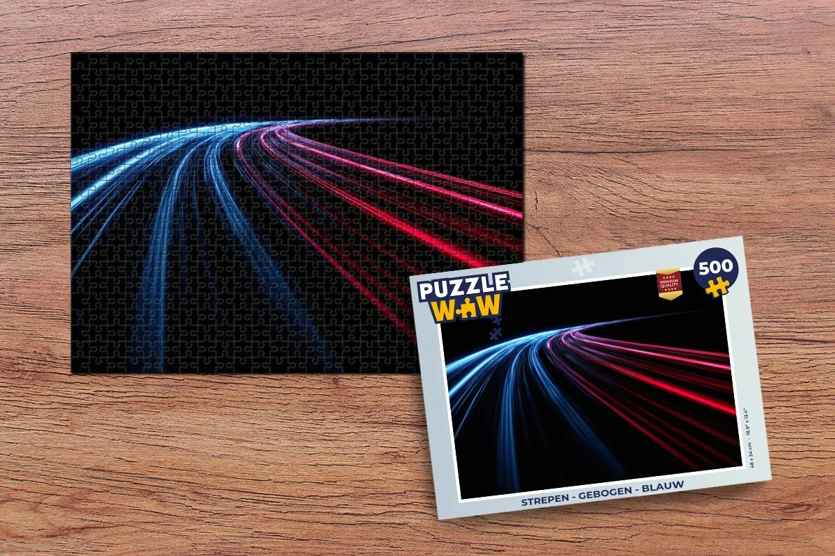 PuzzleWow Strepen Gebogen Puzzel 500 Stuks - Blauw/Rood