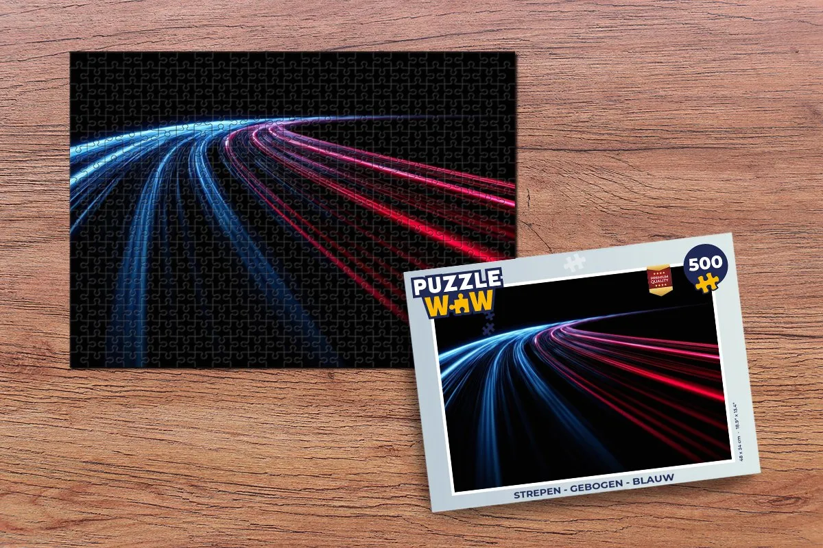 PuzzleWow Strepen Gebogen Puzzel 500 Stuks - Blauw/Rood