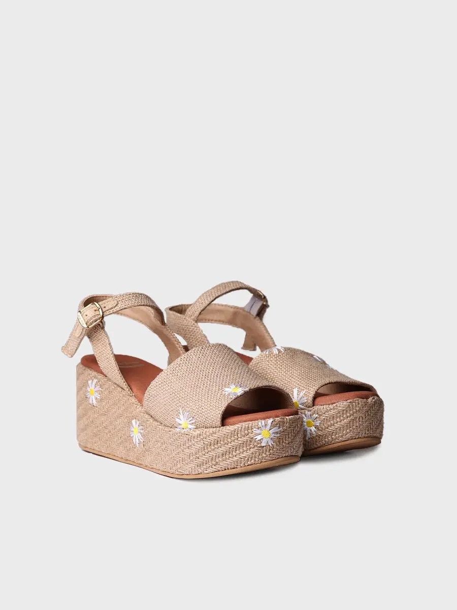 Dames espadrilles met hoge hakken en madeliefjes