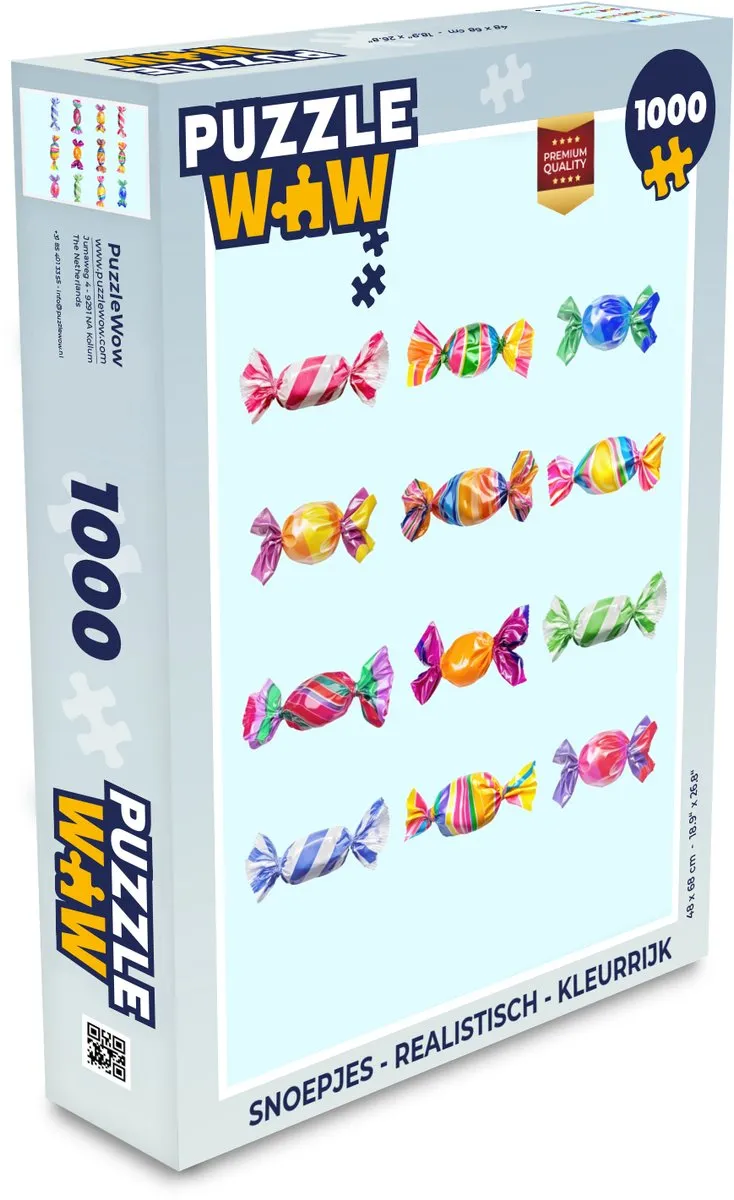 PuzzleWow Snoepjes Puzzel 1000 Stuks - Lichtblauw