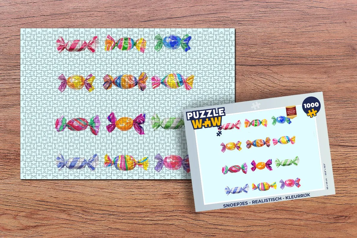 PuzzleWow Snoepjes Puzzel 1000 Stuks - Lichtblauw