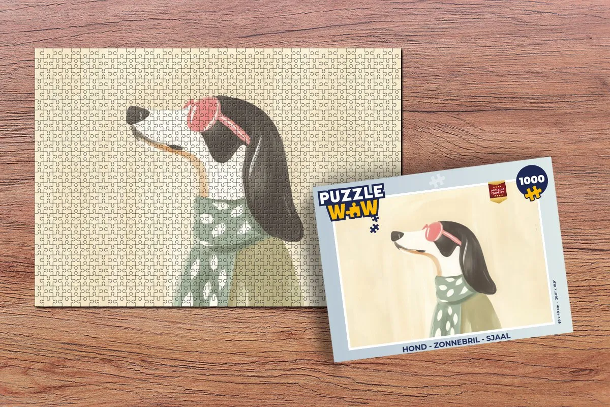 PuzzleWow Hond met Zonnebril & Sjaal Legpuzzel 1000 Stuks