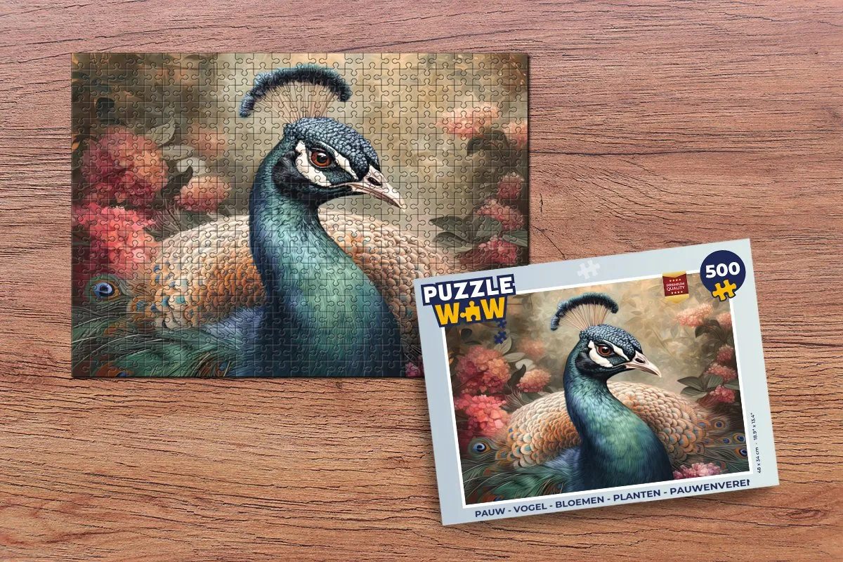 PuzzleWow Pauwenveren Legpuzzel 500 Stuks - Multicolor