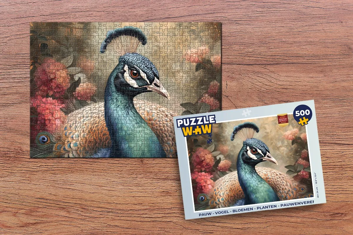 PuzzleWow Pauwenveren Legpuzzel 500 Stuks - Multicolor