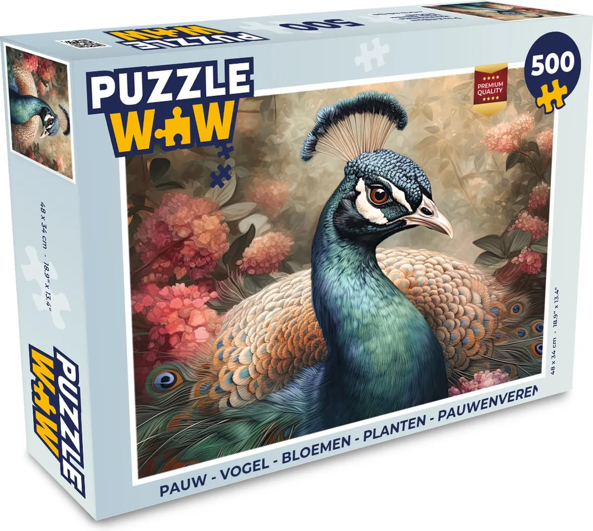 PuzzleWow Pauwenveren Legpuzzel 500 Stuks