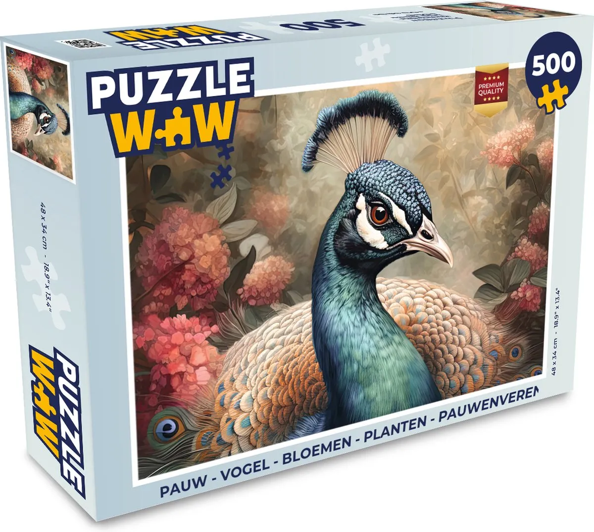 PuzzleWow Pauwenveren Legpuzzel 500 Stuks - Multicolor