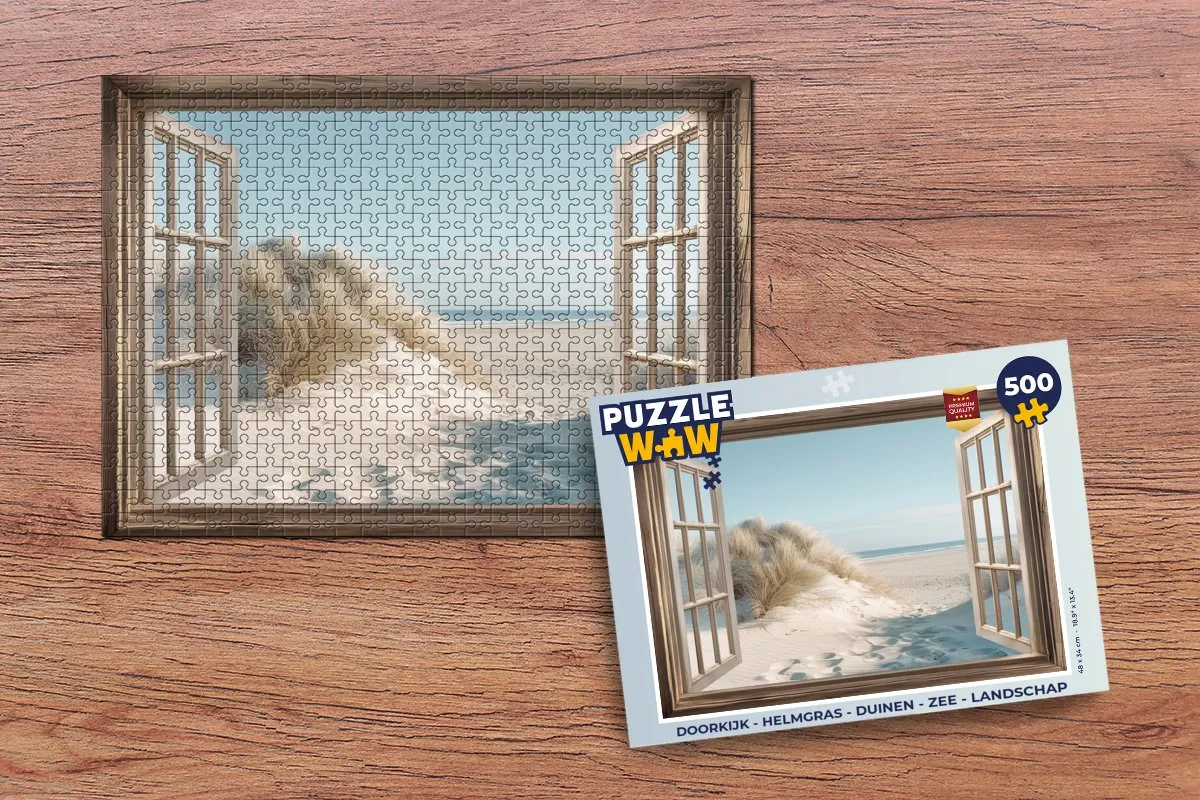 PuzzleWow Legpuzzel 500 Stuks - Helmgras Duinen Zee Landschap