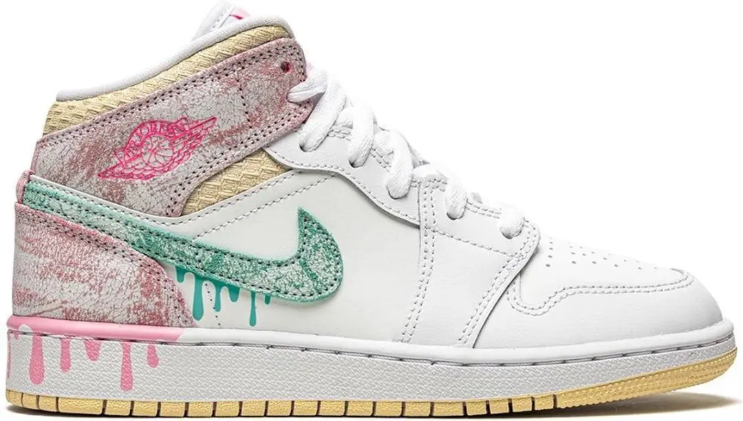 Nike Air Jordan 1 Mid SE (GS), White/Green Glow-Artic Punch, DD1666 100, EUR 38