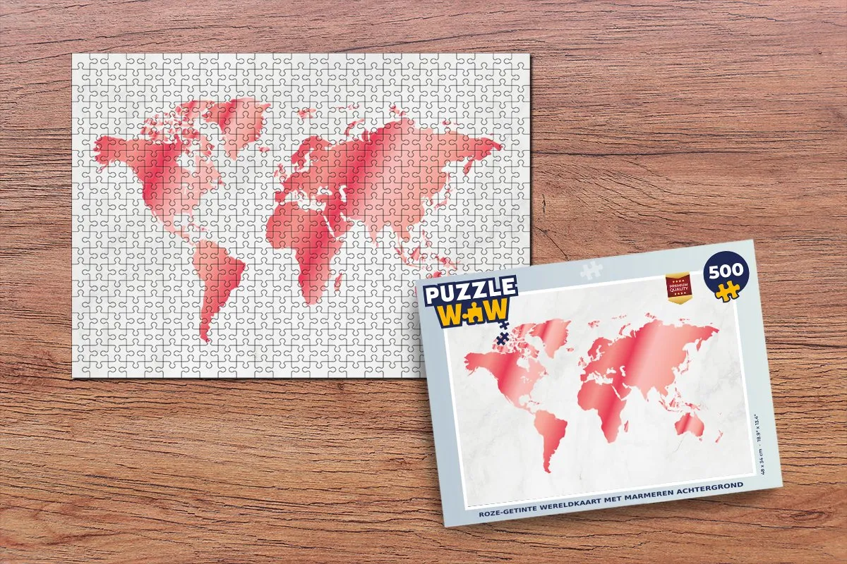 PuzzleWow Wereldkaart Legpuzzel 500 Stuks - Roze Marmerprint