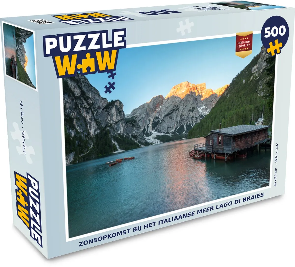 PuzzleWow Legpuzzel Zonsopkomst Lago di Braies 500 Stuks