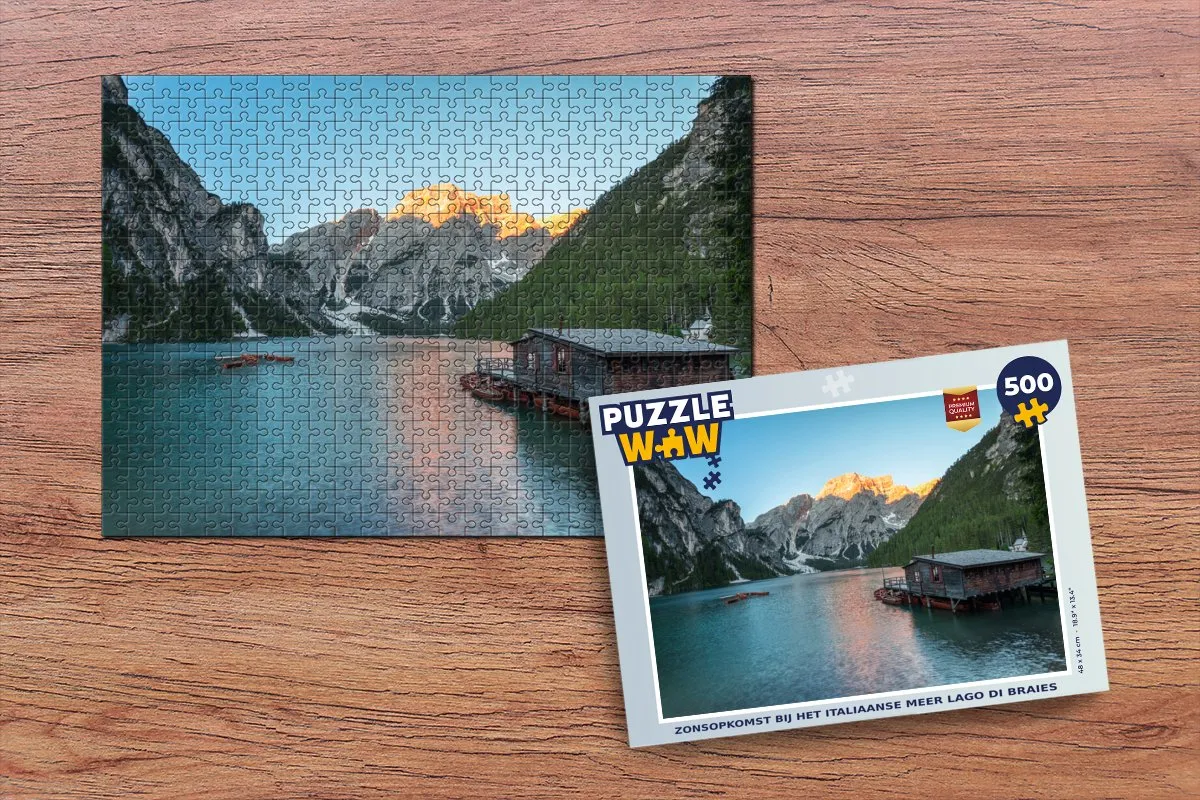 PuzzleWow Legpuzzel Zonsopkomst Lago di Braies 500 Stuks - Multicolor