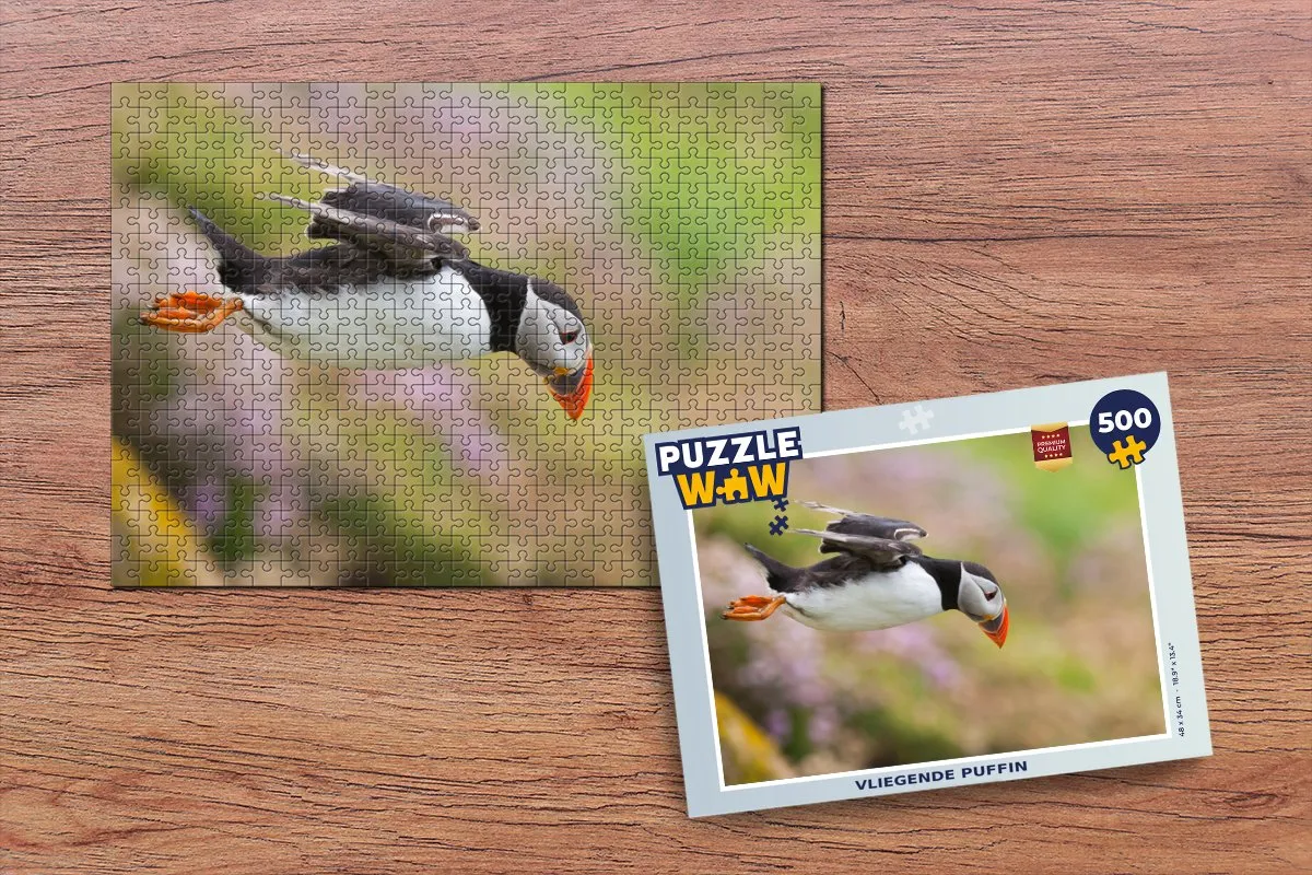 PuzzleWow Vliegende Puffin Legpuzzel 500 Stuks - Multicolor