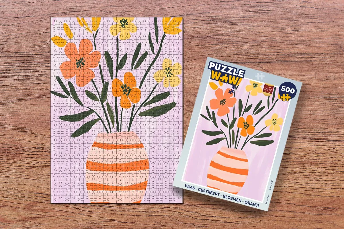 PuzzleWow Vaas Bloemen Legpuzzel 500 Stuks - Oranje - Gestreept