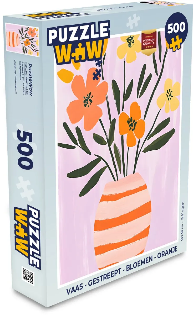 PuzzleWow Vaas Bloemen Legpuzzel 500 Stuks - Oranje - Gestreept
