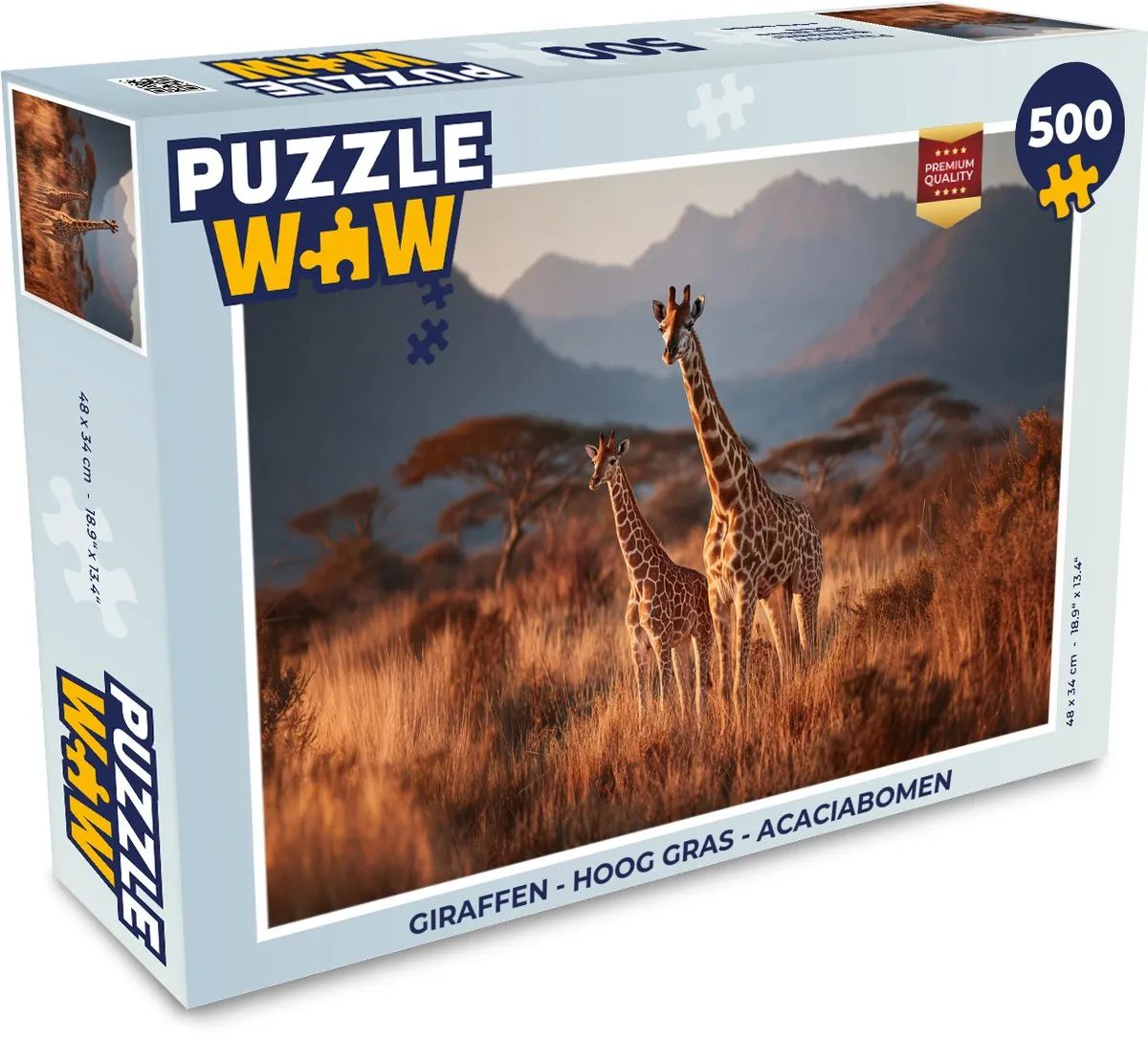 PuzzleWow Giraffen Puzzle 500 Stuks - Hoog gras Acaciabomen