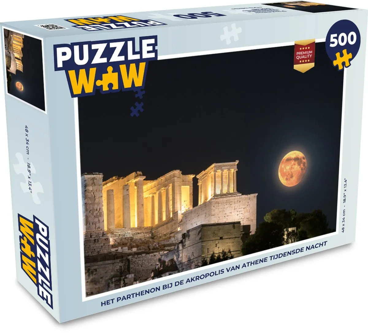 PuzzleWow Het Parthenon bij de Akropolis Nacht Legpuzzel 500 Stuks - Multicolor