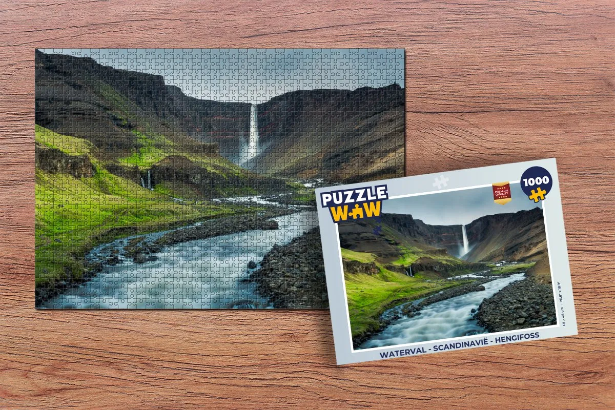 PuzzleWow Waterval Scandinavië Hengifoss Legpuzzel 1000 Stuks - Multicolor