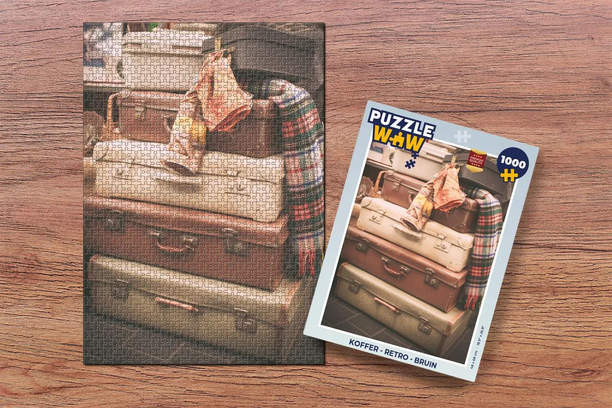 PuzzleWow Legpuzzel Koffer 1000 Stuks - Retro Bruin