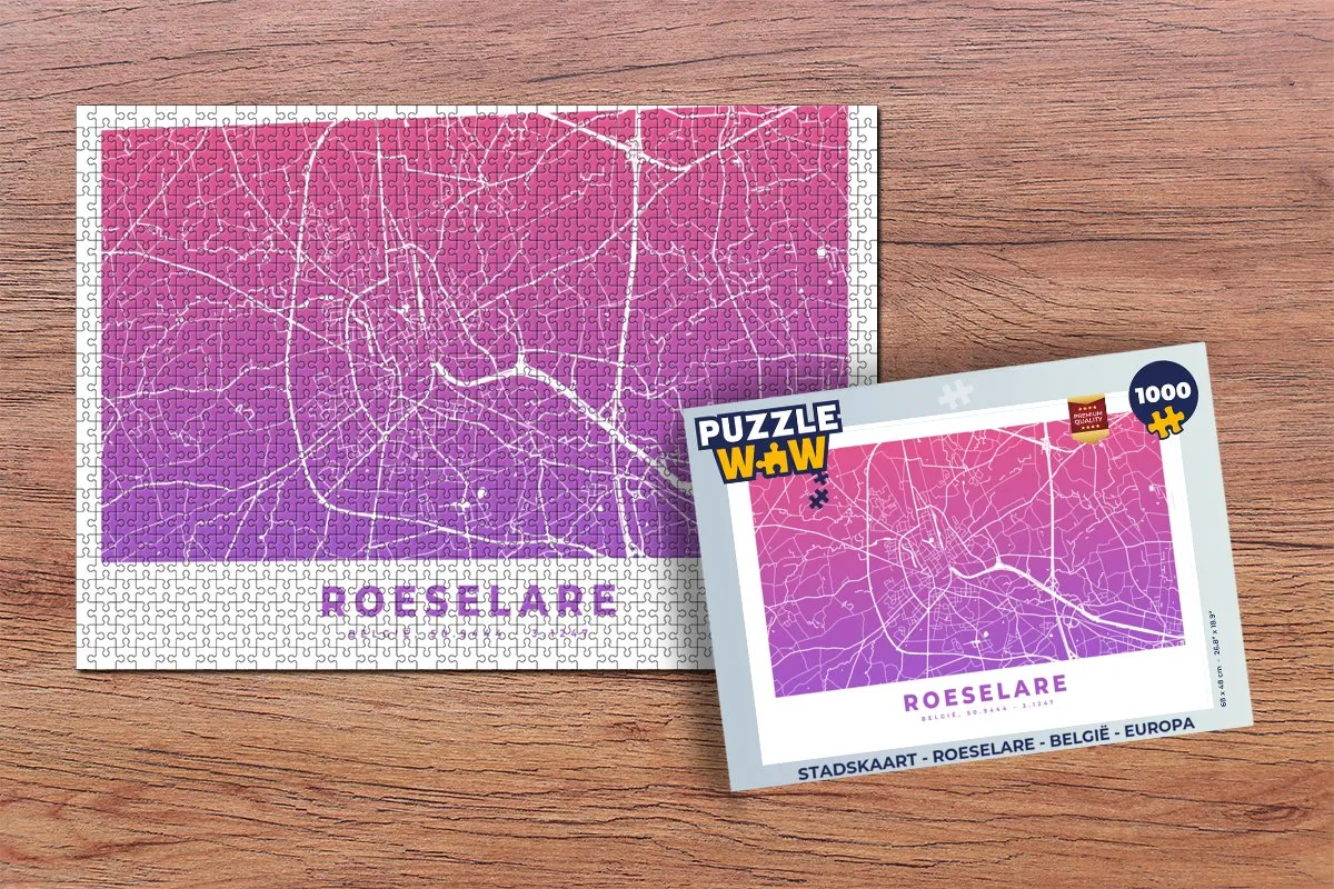PuzzleWow Stadskaart Roeselare België Europa Legpuzzel 1000 Stuks - Multicolor