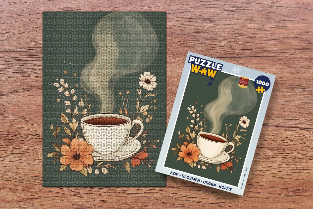 PuzzleWow Bloemen Groene Koffie Legpuzzel 1000 Stuks - MPN 8721374592343