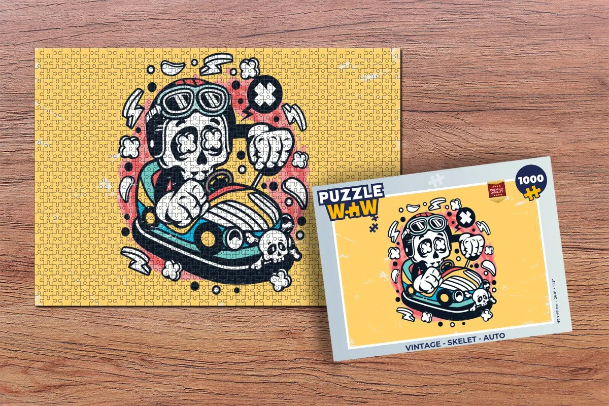 PuzzleWow Vintage Skelet Auto Legpuzzel 1000 Stuks - Multicolor