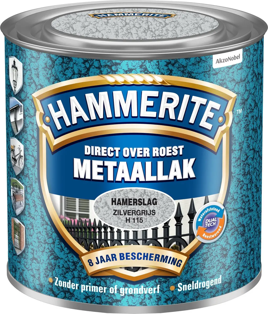 Hammerite Metaallak Hamerslag Zilvergrijs 250ml