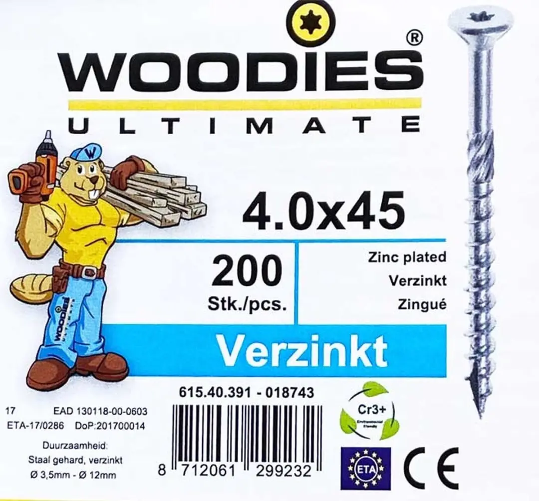 Woodies Ultimate Torx Verzinkt Platverzonkenkopschroef 4x45 - 200 Stuks