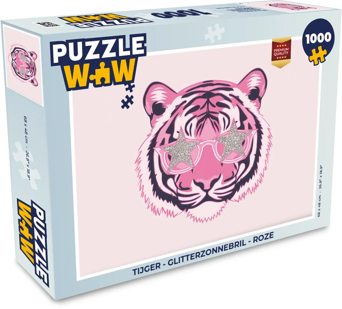 PuzzleWow Tijger Glitterzonnebril Legpuzzel 1000 Stuks - Roze