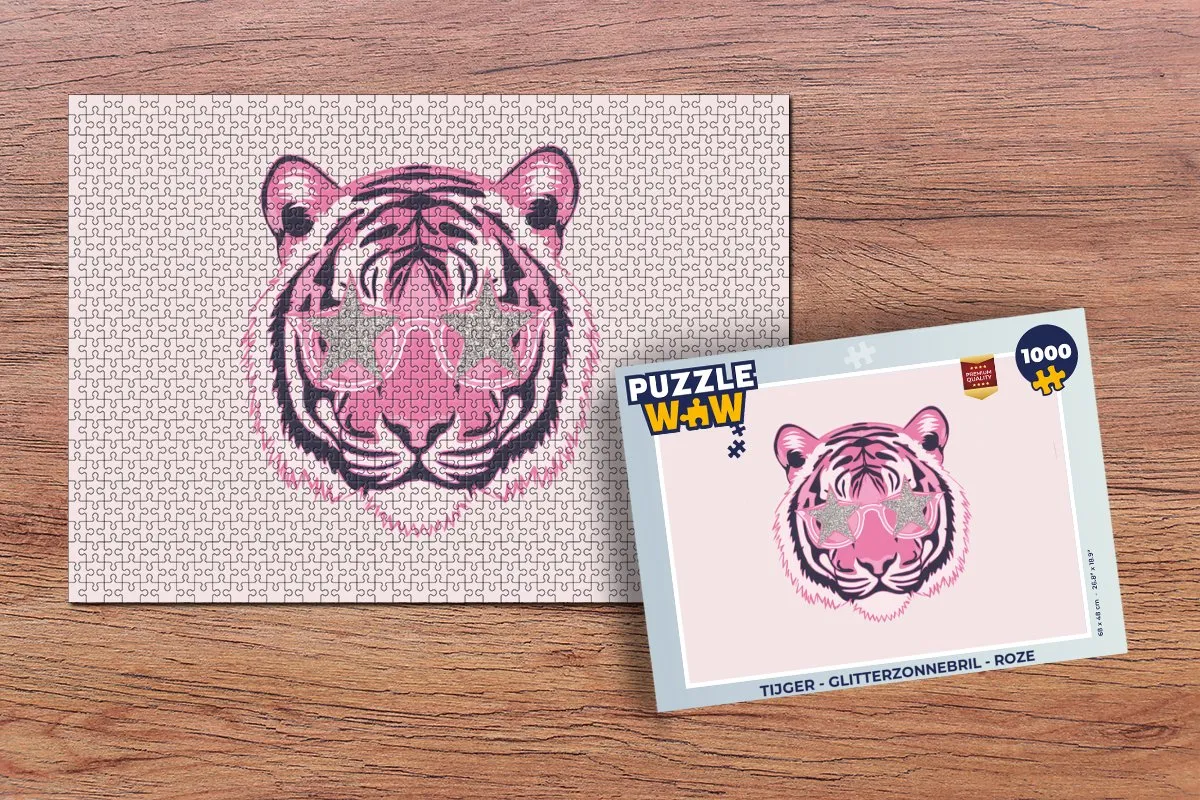 PuzzleWow Tijger Glitterzonnebril Legpuzzel 1000 Stuks - Roze