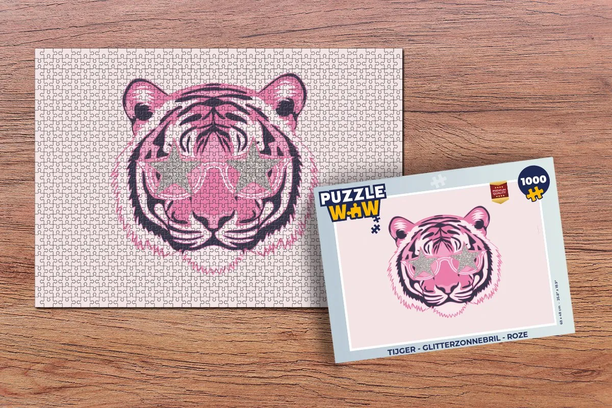 PuzzleWow Tijger Glitterzonnebril Legpuzzel 1000 Stuks - Roze
