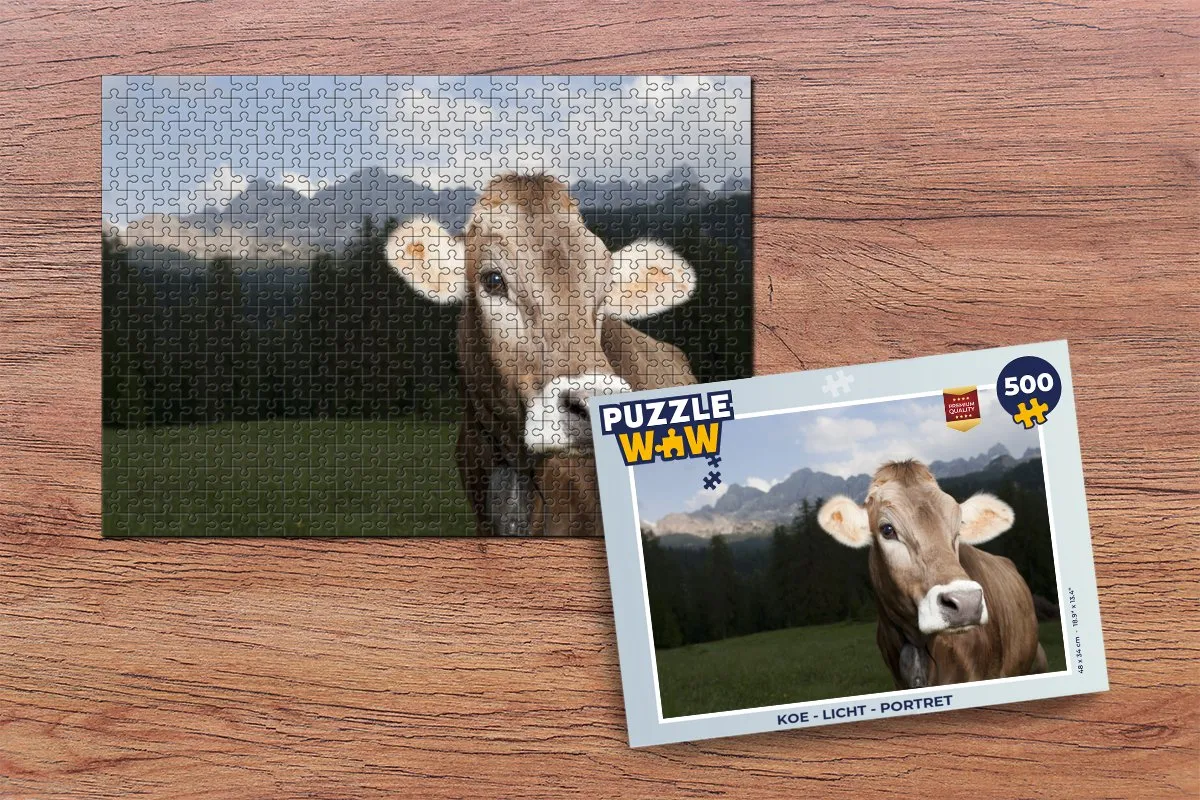 PuzzleWow Koe Licht Portret Legpuzzel 500 Stuks - Multicolor