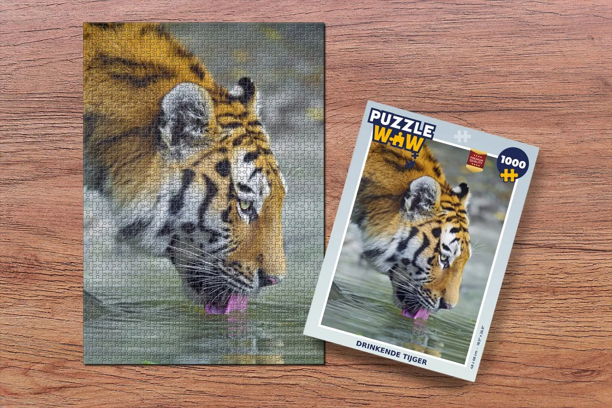 PuzzleWow Tijger Water Tong Portret Legpuzzel 1000 Stuks - Multicolor