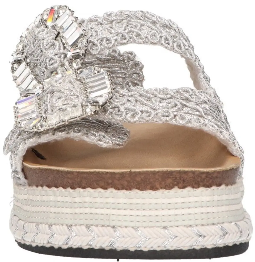 La Strada Platform Slipper Zilver Raffia