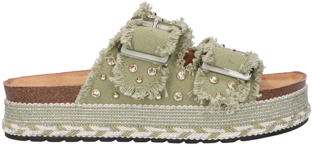 La Strada Platform Slipper Groen Textiel