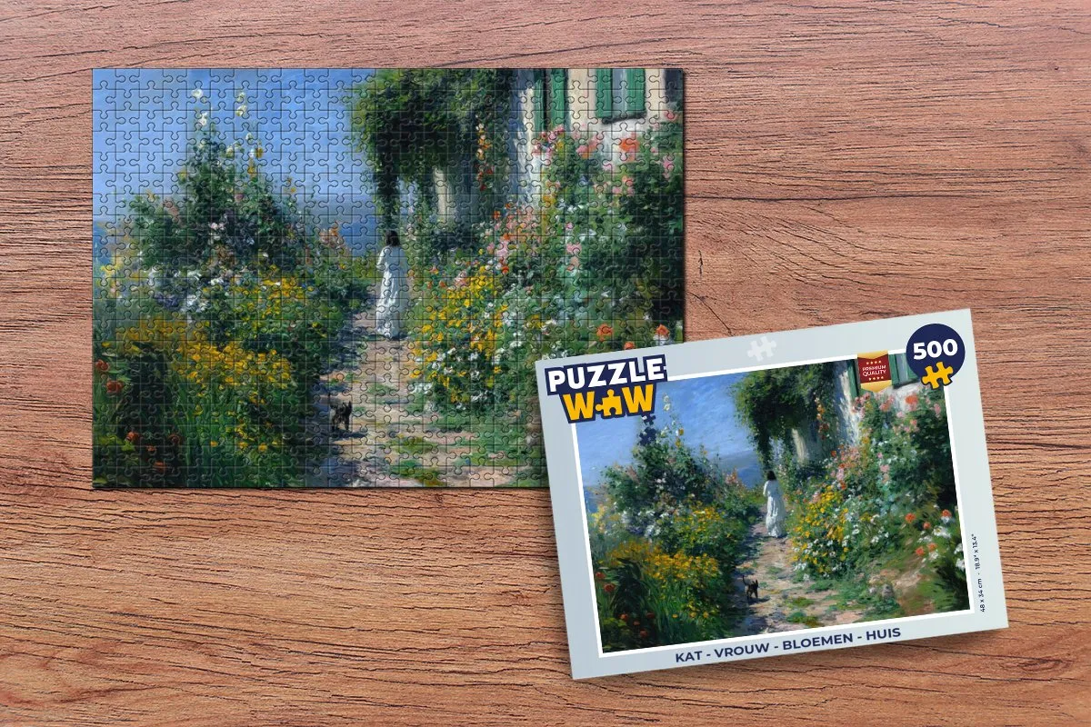 PuzzleWow Kat Vrouw Bloemen Legpuzzel 500 Stuks - MPN 8721406843542