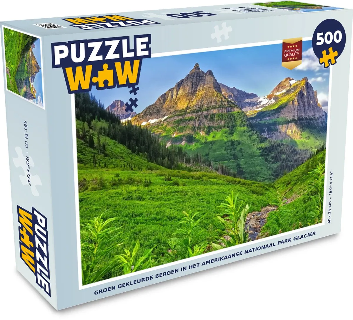PuzzleWow Legpuzzel Groen gekleurde bergen Nationaal Park Glacier 500 Stuks