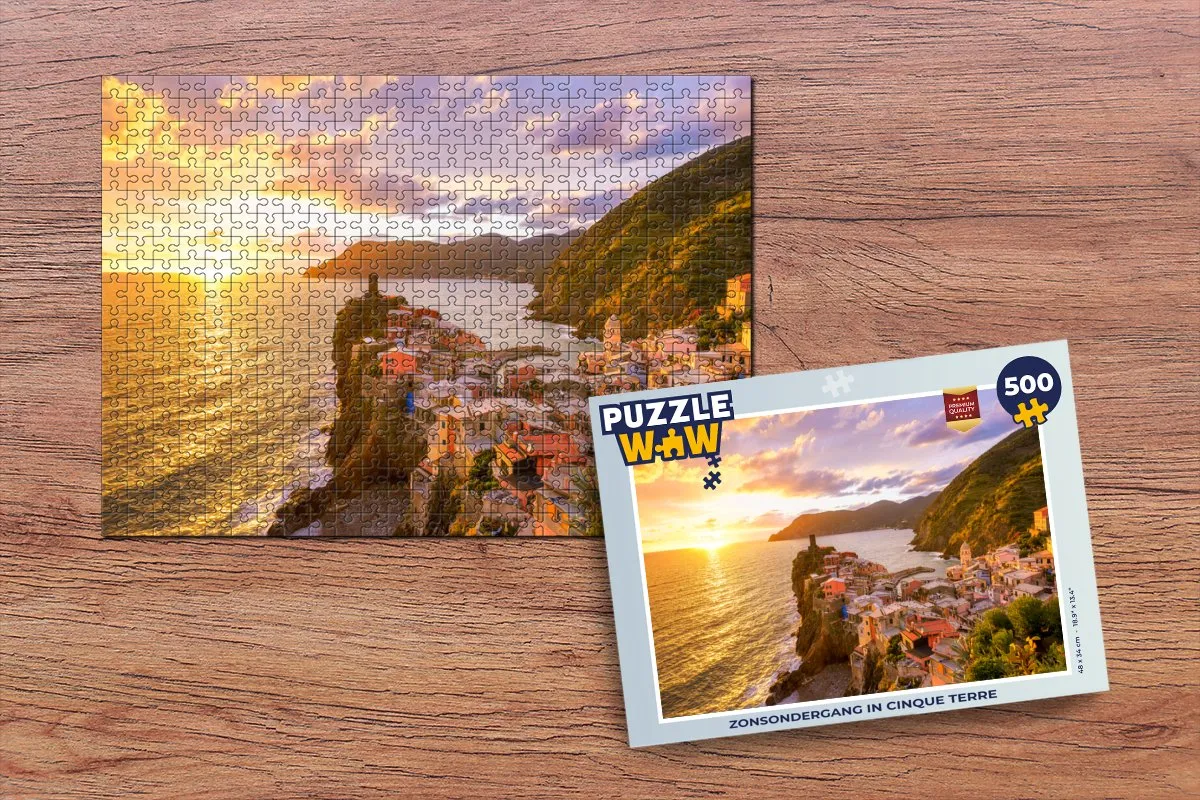 PuzzleWow Zonsondergang in Cinque Terre Legpuzzel 500 Stuks - Multicolor
