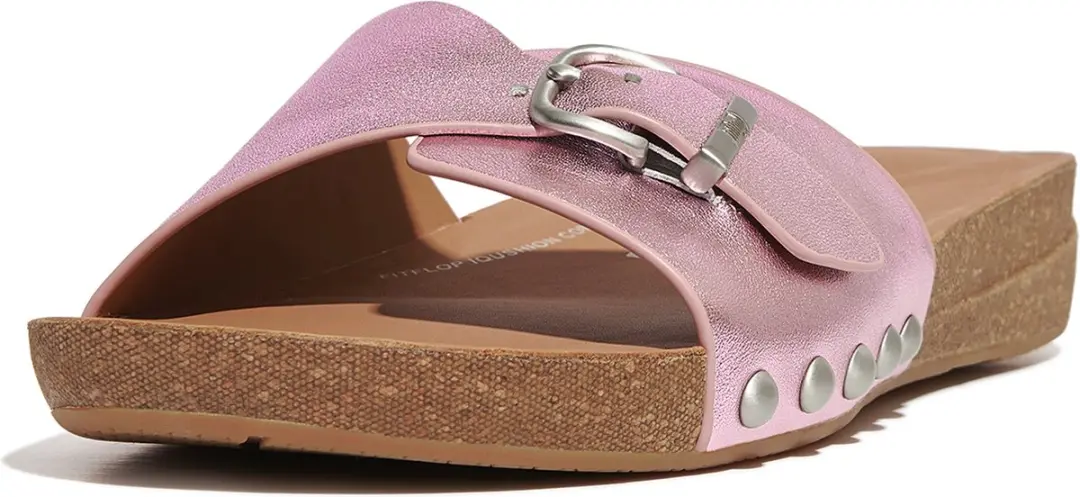 FitFlop FitFlop Iqushion Adjustable Buckle Metallic-Leather Slides PAARS