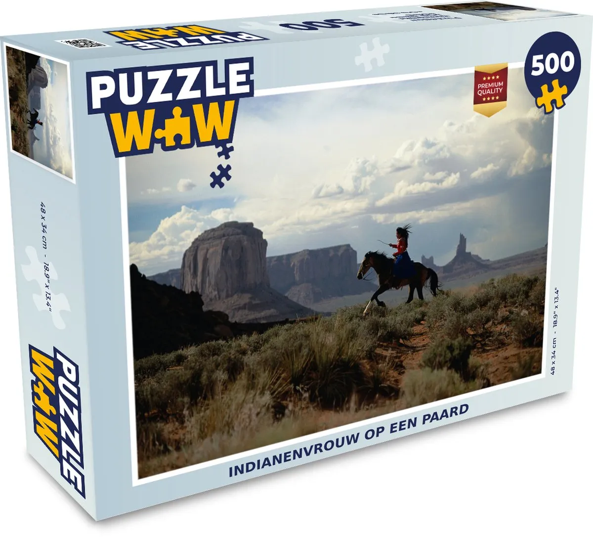 PuzzleWow Legpuzzel Indianenvrouw op een paard 500 Stuks