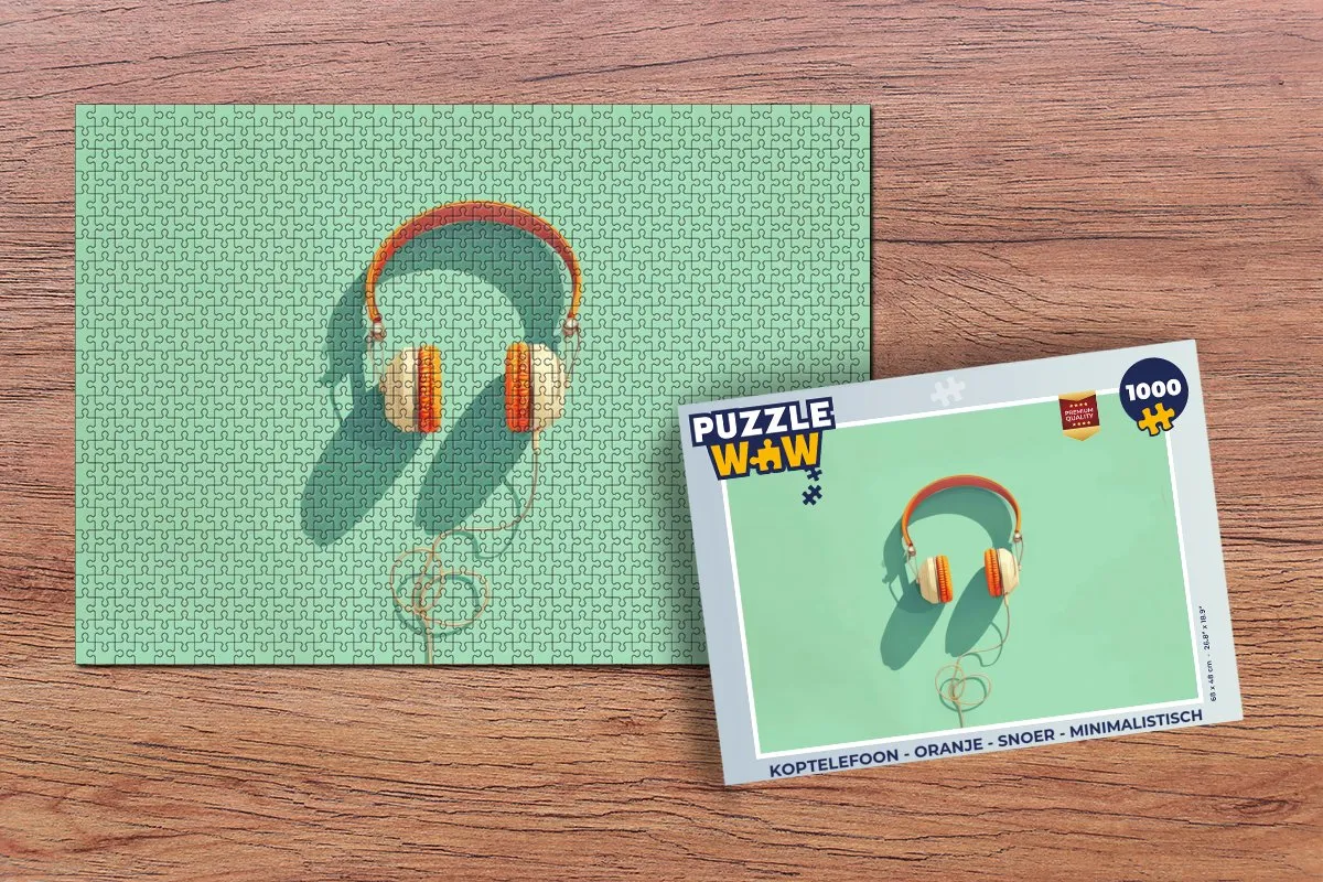 PuzzleWow Koptelefoon - Oranje Snoer - Legpuzzel 1000 Stuks