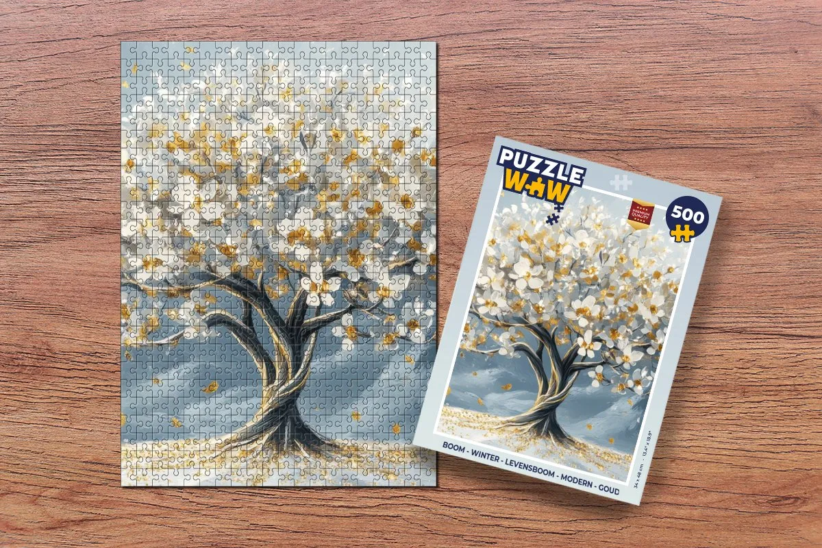 PuzzleWow Boom Winter Levensboom Legpuzzel 500 Stuks - Goud