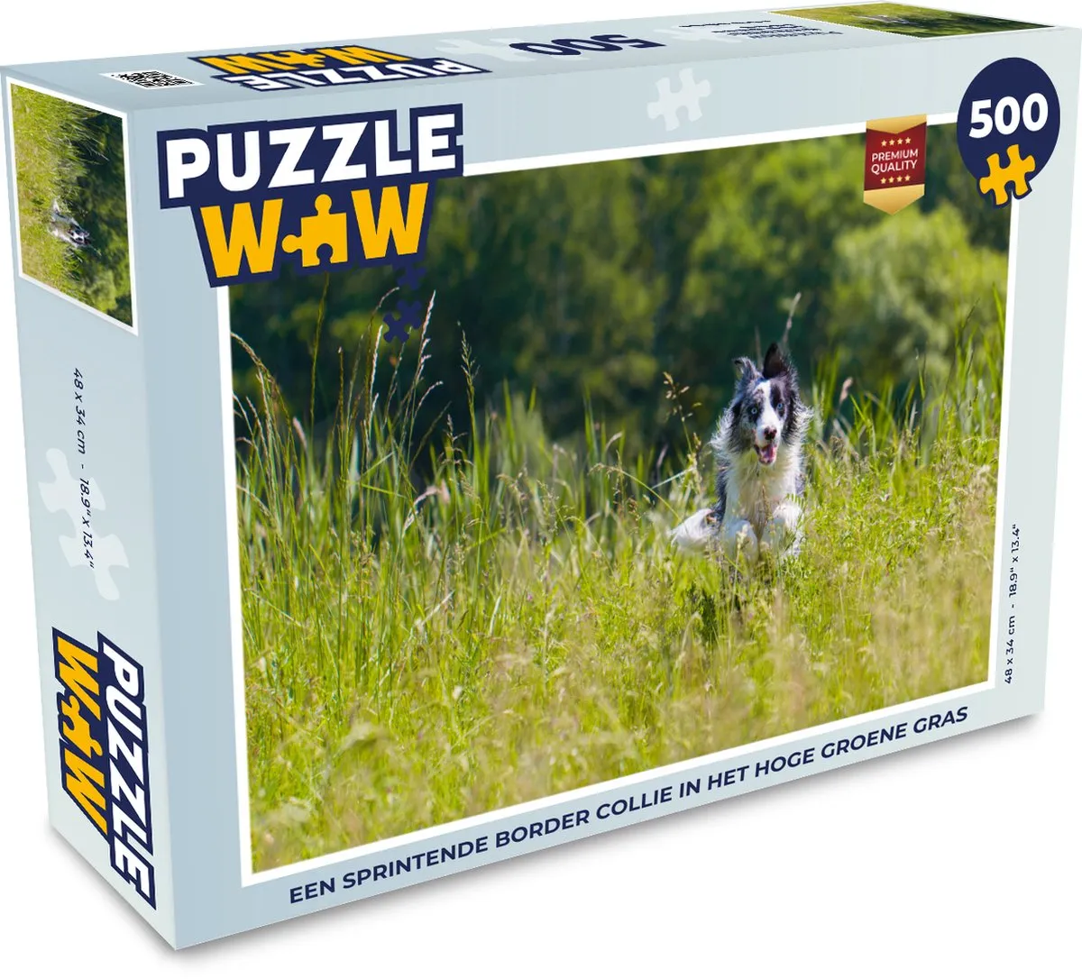 PuzzleWow Legpuzzel Een Sprintende Border Collie 500 Stuks - Multicolor