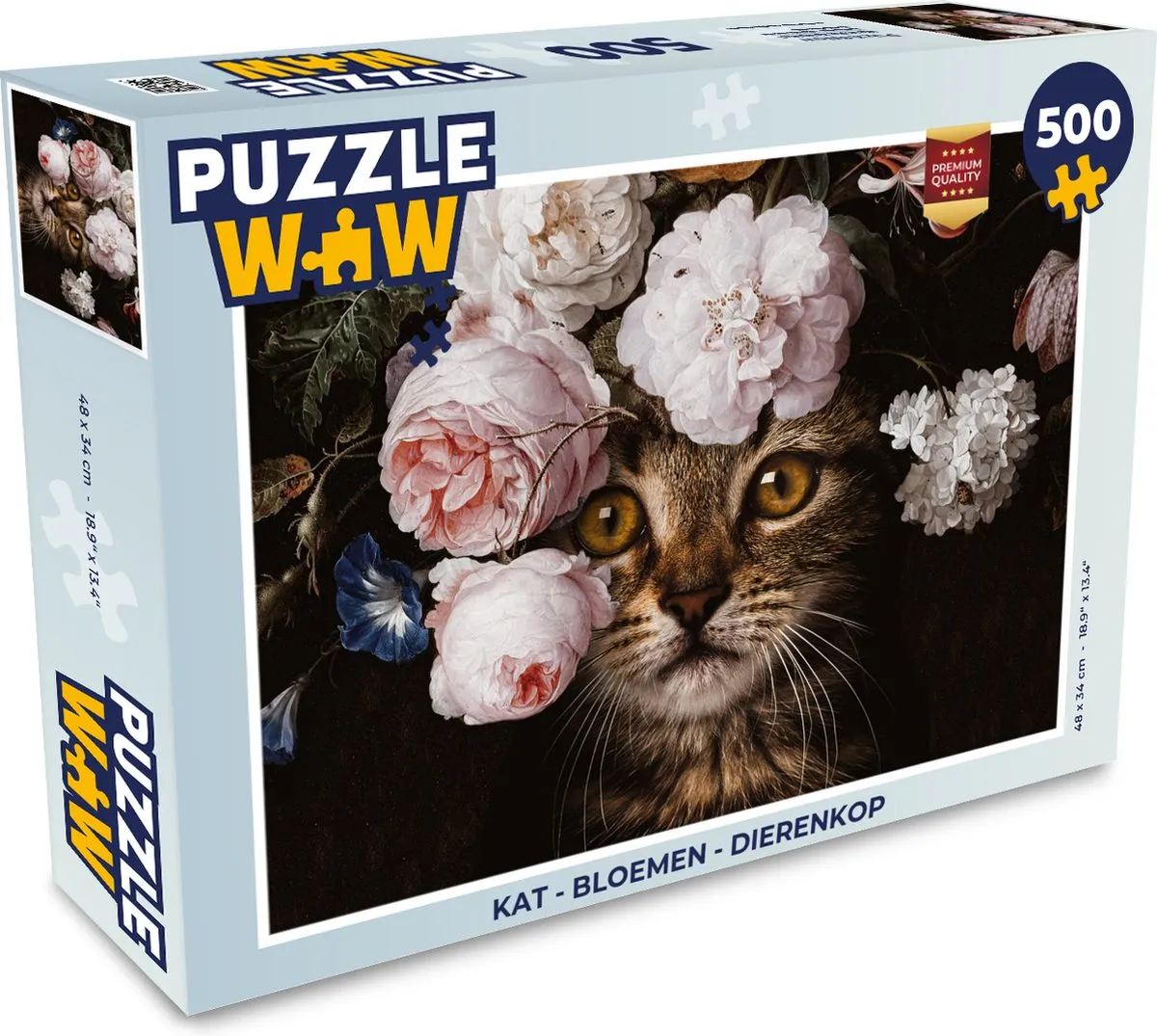 PuzzleWow Kattenbloemen Dierenkop Legpuzzel 500 Stuks