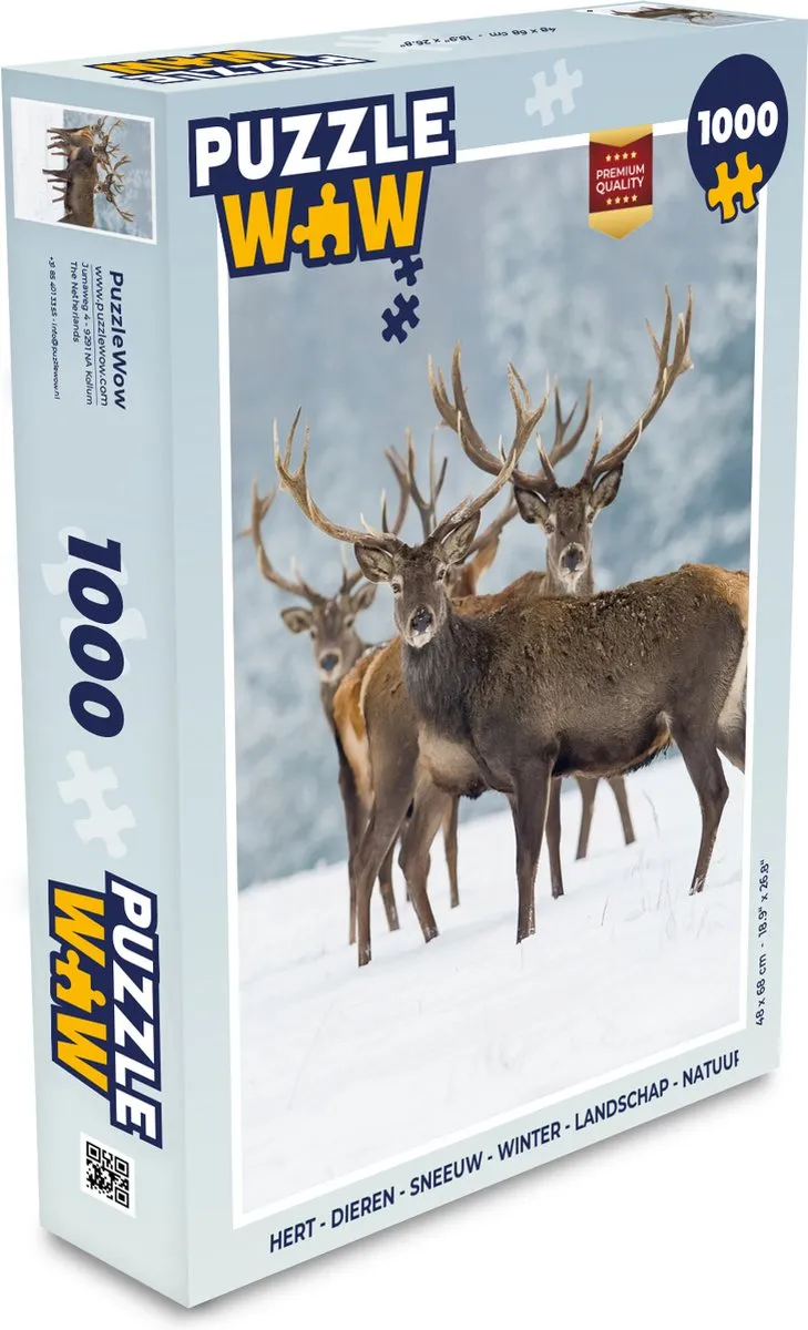 PuzzleWow Hert in Sneeuw Landschap - 1000 Stuks - Multicolor