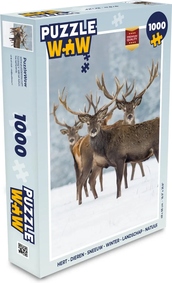 PuzzleWow Hert in Sneeuw Landschap - 1000 Stuks - Multicolor