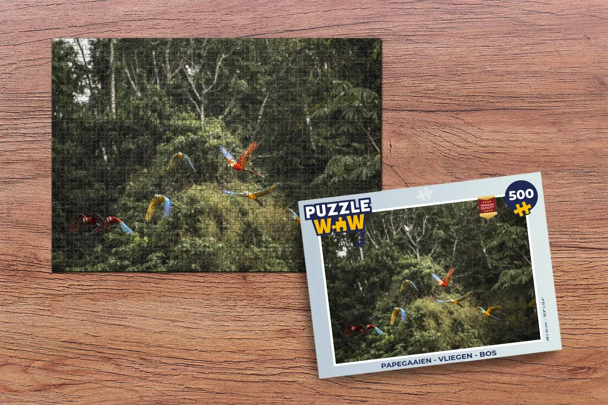 PuzzleWow Papegaaien Vliegen Bos Legpuzzel 500 Stuks - Multicolor