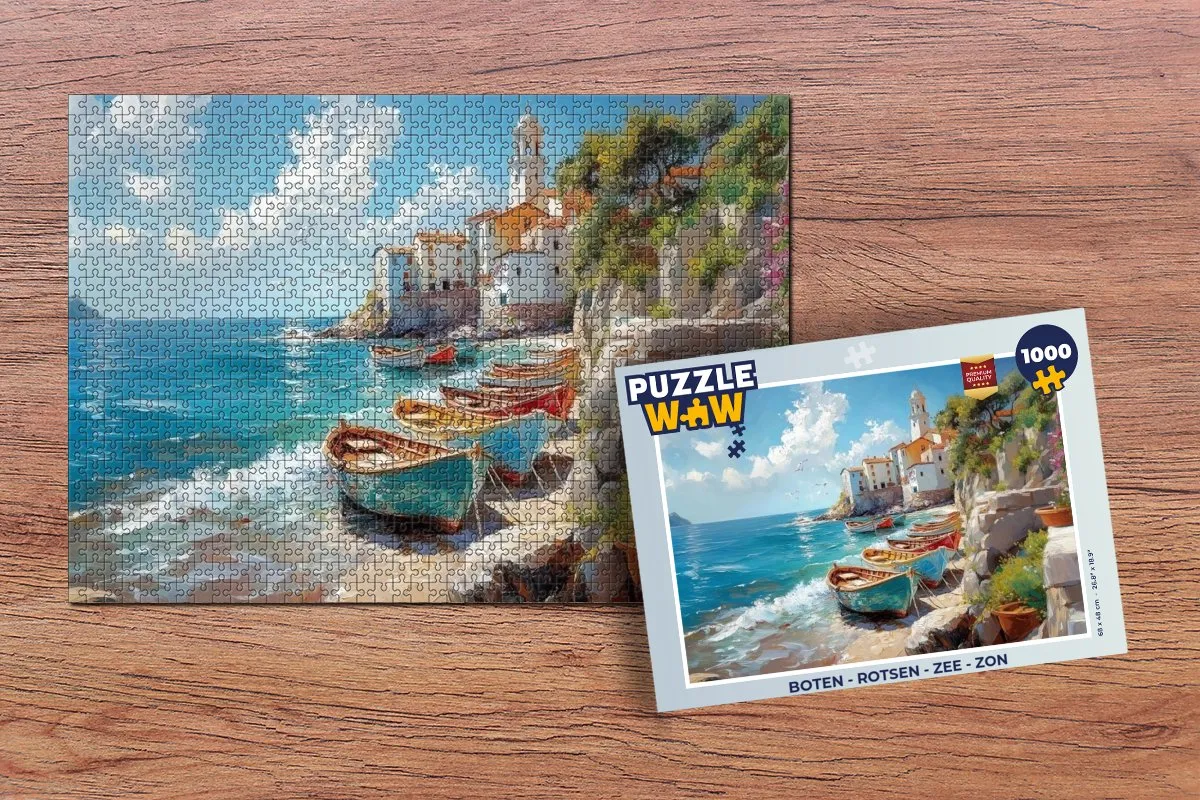 PuzzleWow Legpuzzel 1000 Stuks - Boten, Zee & Rotsen