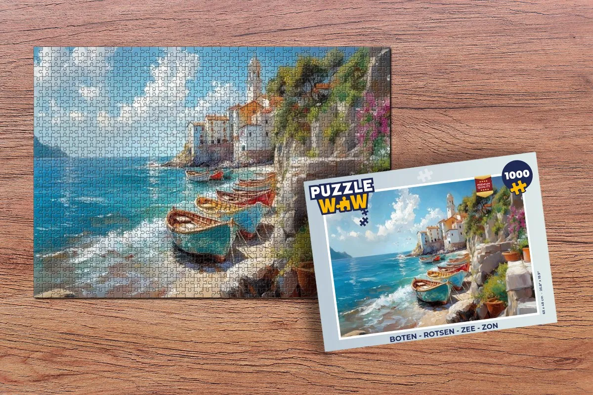 PuzzleWow Legpuzzel 1000 Stuks - Boten, Zee & Rotsen