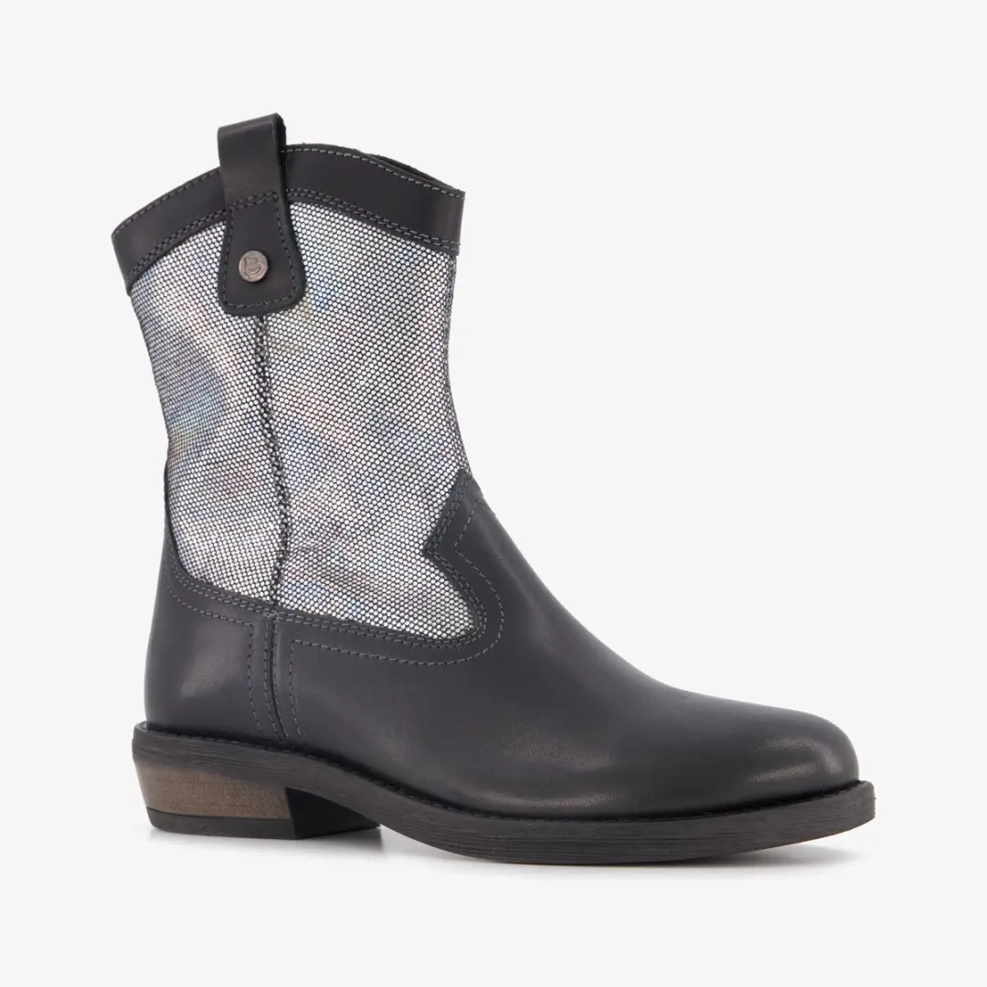 Braqeez leren meisjes cowboy western boots zwart zilver